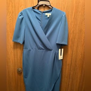 Nine West Faux Wrap Dress in Alpine Blue